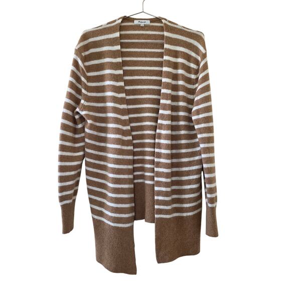 Madewell Striped Alpaca Merino Wool Cardigan Sweater Open Front Womens S Brown W - Picture 1 of 10